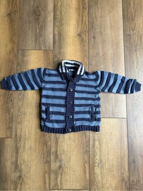 Janie and Jack Navy & Light Blue Striped Knit Cardigan